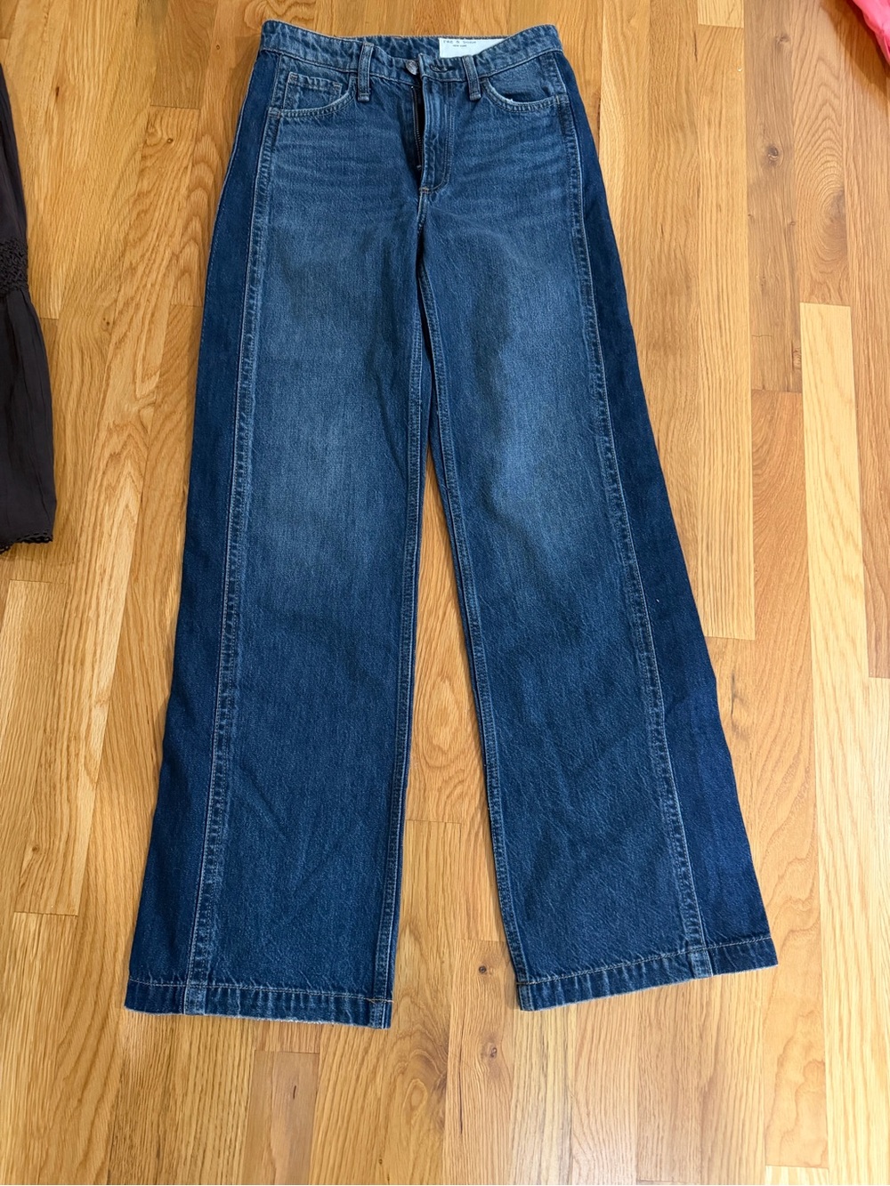 rag & bone Two-Tone Wide-Leg Jeans in Dark Blue Denim